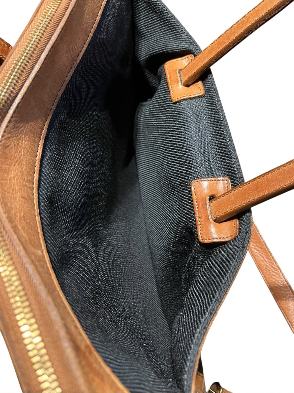 Vintage Bravado Leather Canvas Messenger Crossbody Satchel Bag Brass 17x12 - Picture 10 of 11